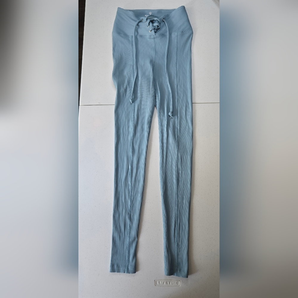 Year of Ours Blue Ribbed Leggings